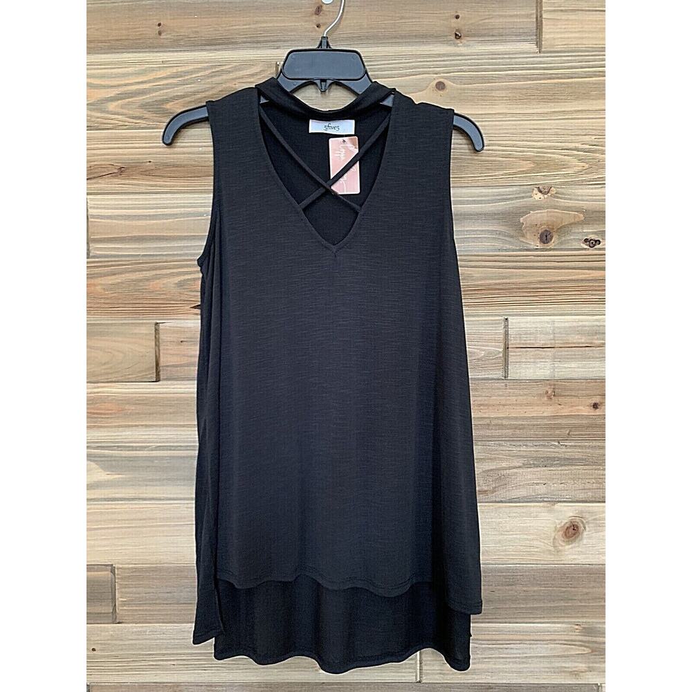 5Five5 Casual Black V-Neck Sleeveless Top Loose Shirt T-shirt Women's Sz S Small